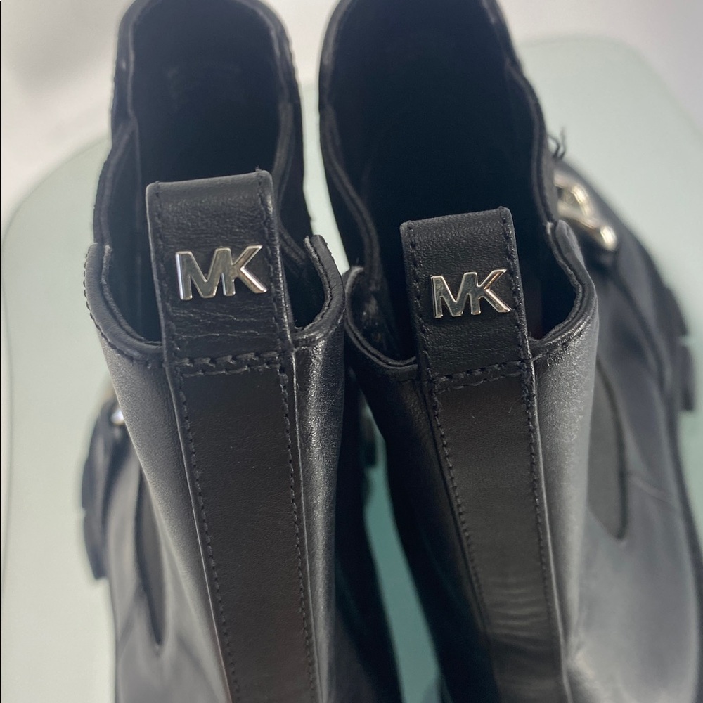 Michael Kors Chain Ankle Boots | Black Leather Lug Sole | Size 9.5 - Picture 8 of 10